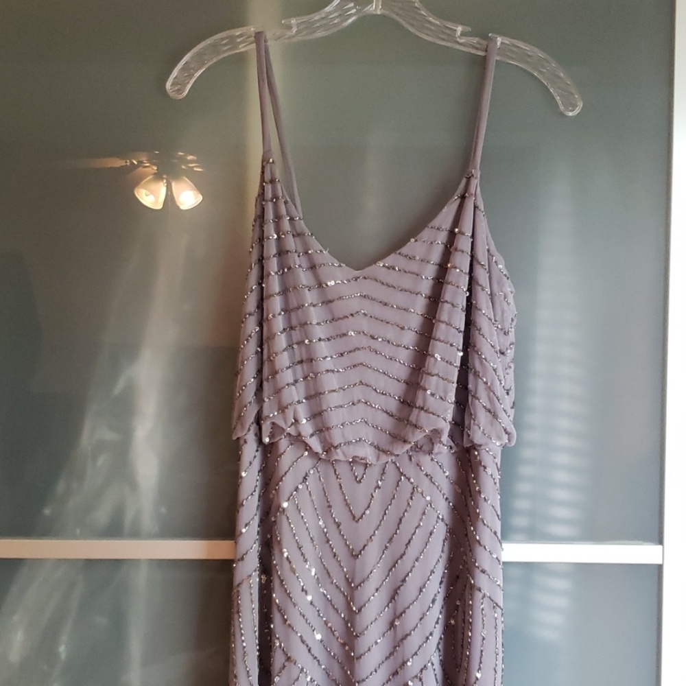 Adrianna Papell silver beaded bridesmaid dress